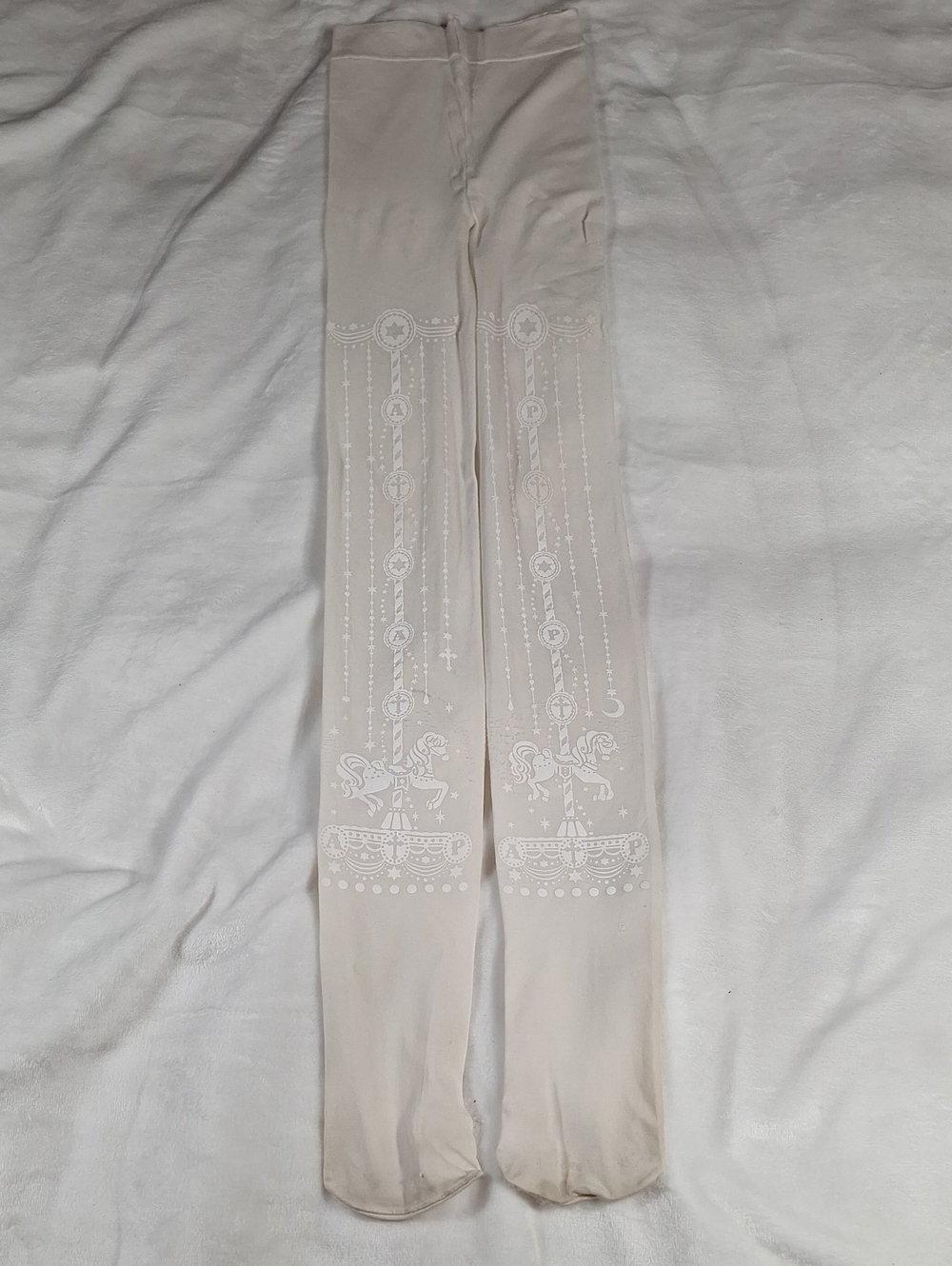 Angelic Pretty White Carousel Horse Print Tights | Sweet Lolita Accessory 🎠🎀